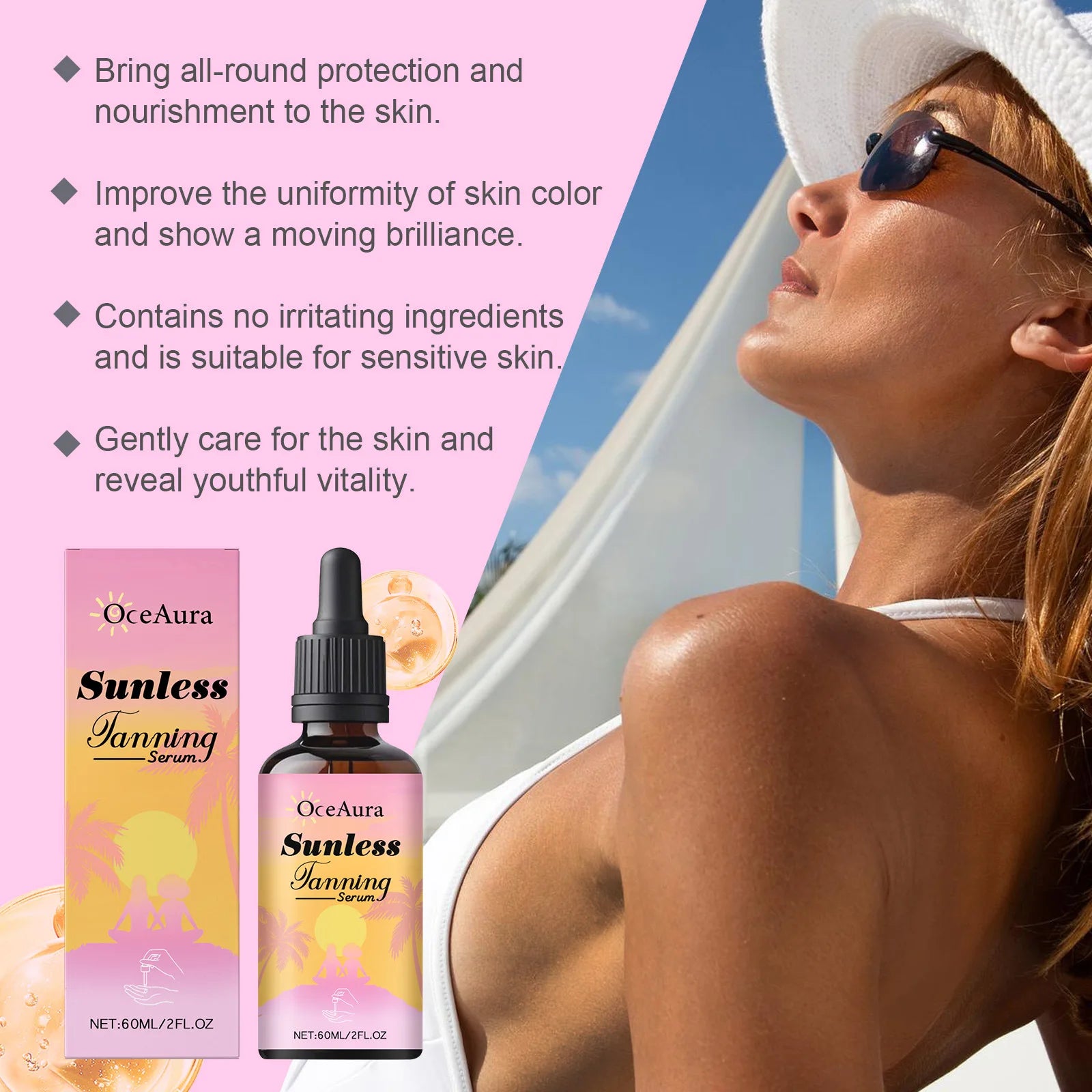 OceAura Sunless Tanning Drops – Natural Self Tanner Serum 60ml Self Tanner Serum Oasis Select
