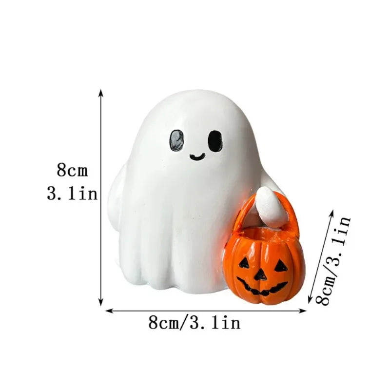 Indoor Outdoor Cute Ghost Statue Holding Pumpkin Statue Resin Halloween Home Decorations for Living Room Bedroom Garden Oasis Select