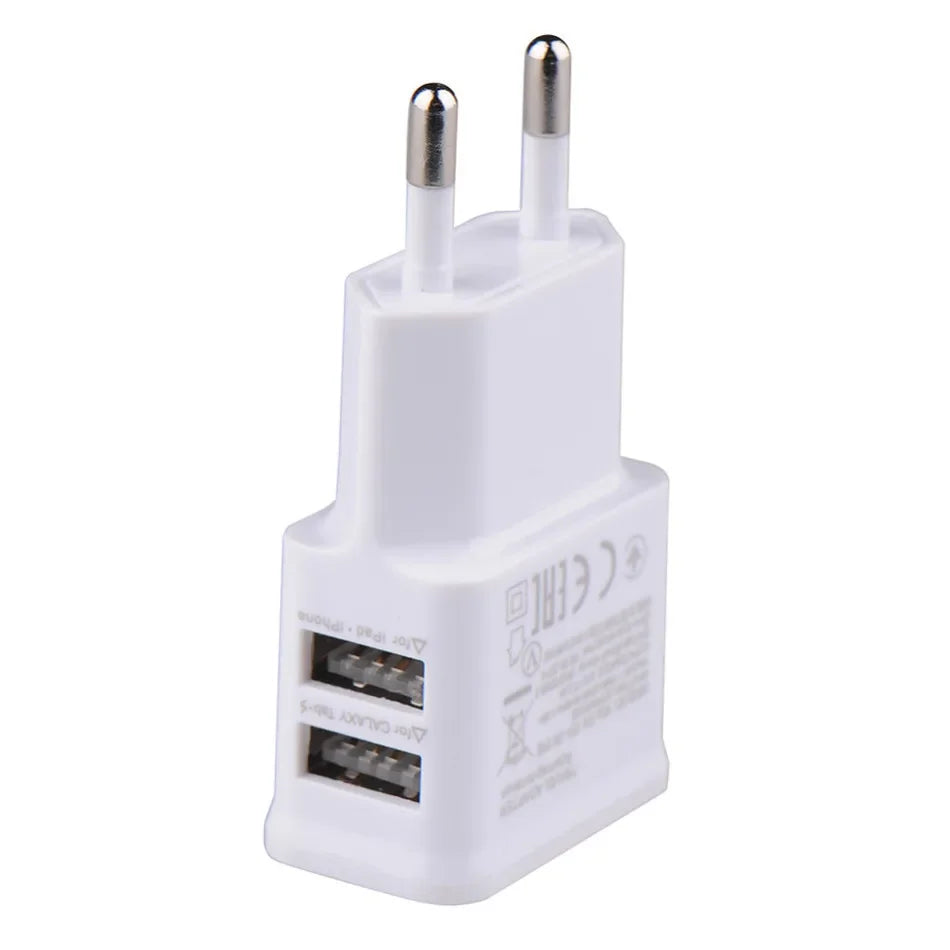 Universal EU Plug 5V Dual USB Charger for iPhone Samsung Xiaomi Huawei - Mobile Phone Travel Power Adapter Oasis Select