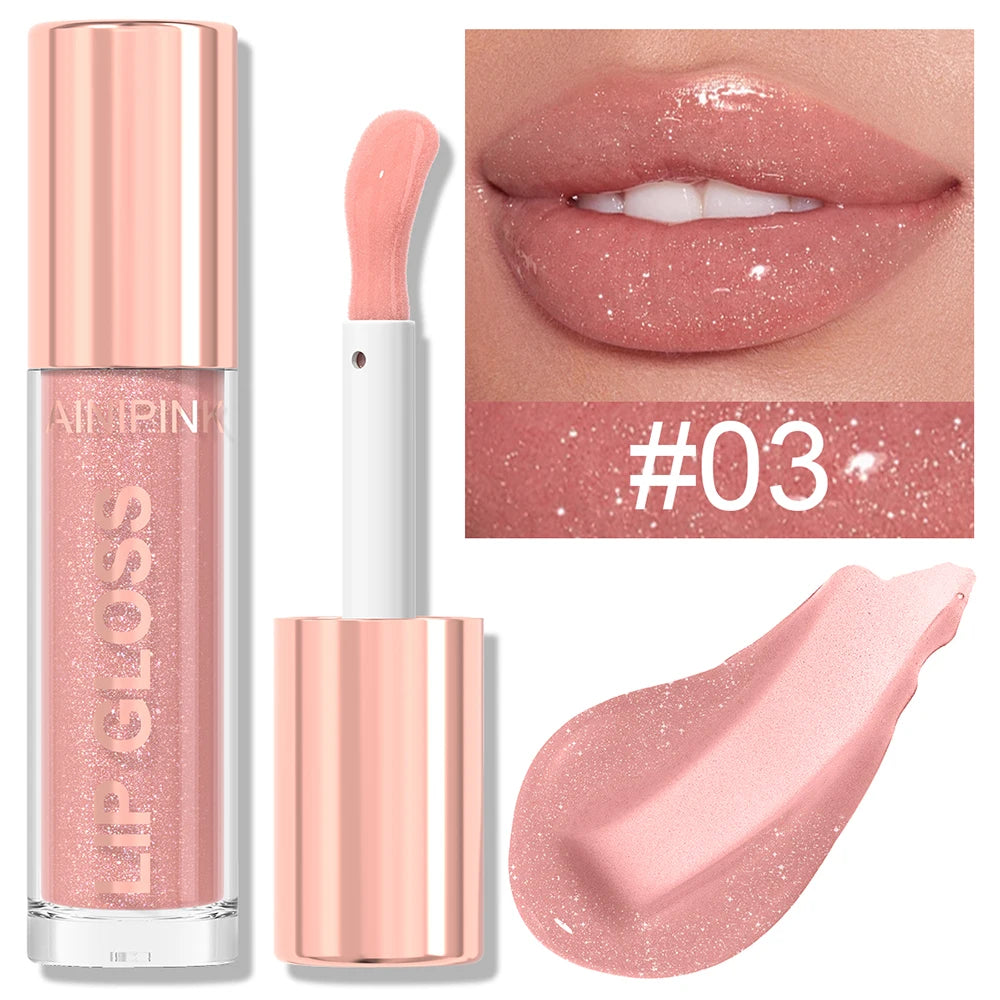 Glitter Lip Gloss Lipstick, Lip Tint Moisturizing Hydrating Long Lasting Non-Stick Cup Waterproof Nude Lip Plumper High Pigment Oasis Select 03