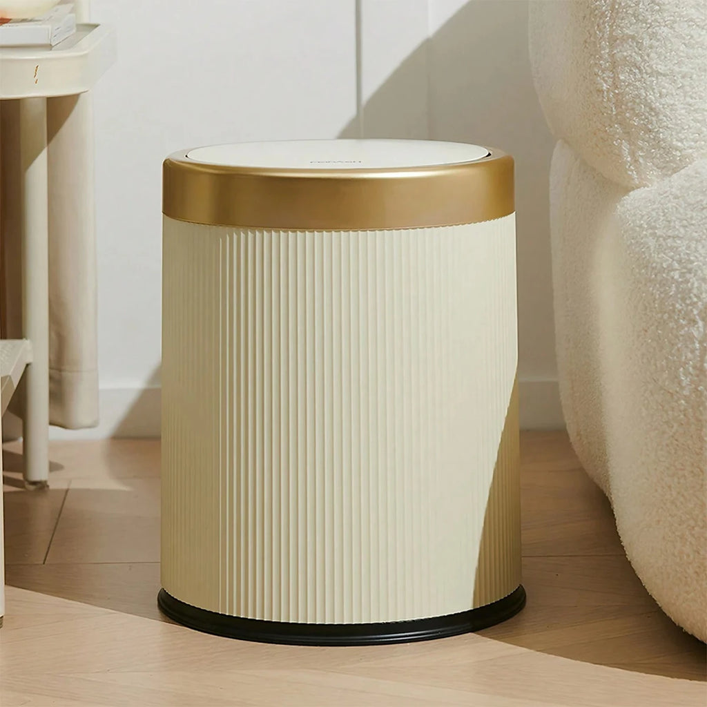 Modern White and Black Double Layered Trash Bin with Press Top Lid for Bathroom, Office and Bedroom Oasis Select WHITE 12L