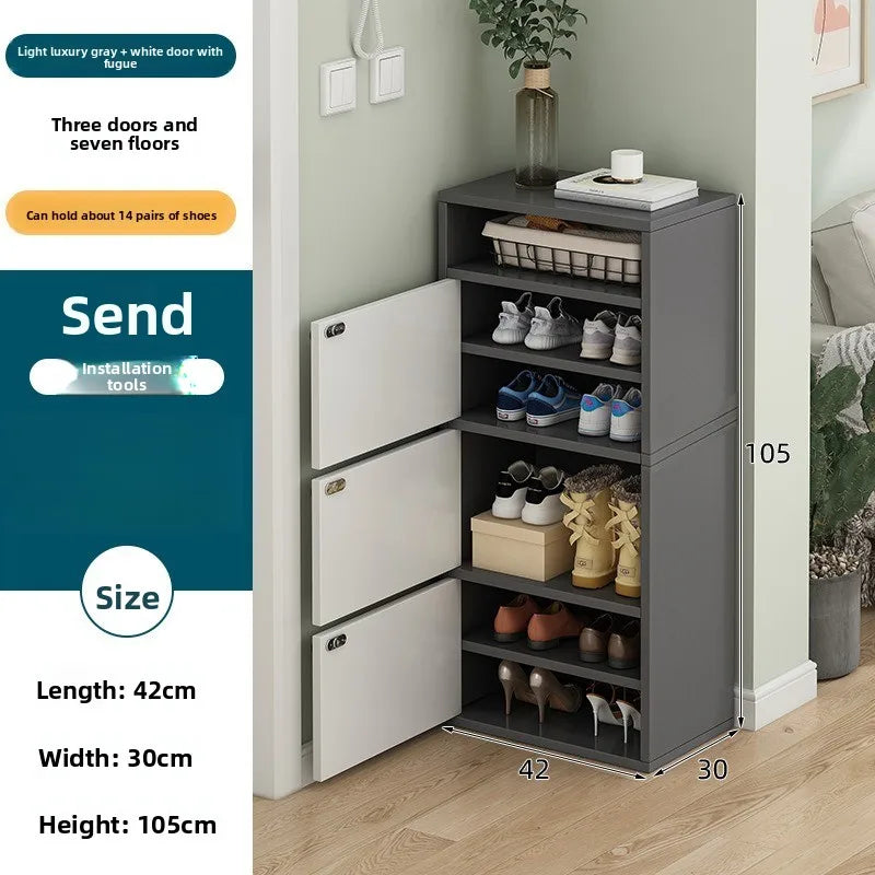 Shoe rack narrow vertical dustproof large capacity storage locker small apartment multi-layer shoe cabinet Oasis Select Dark Grey-105CM-B
