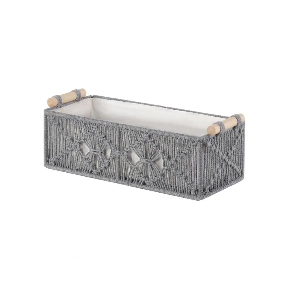 Storage Box with Wooden Handles Large Capacity Woven Design Basket Home Countertop Organizer for Cosmetics And Sundries Oasis Select Grey M