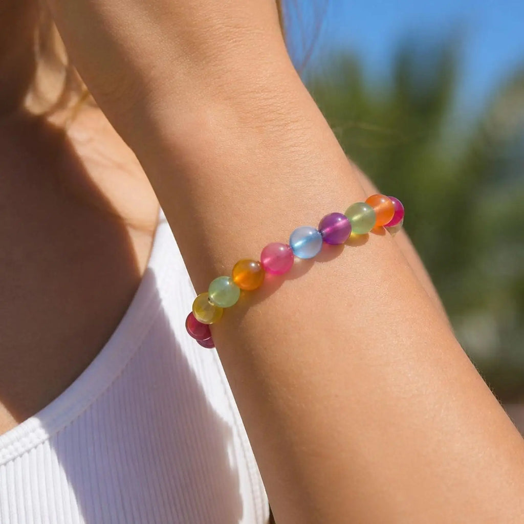 Rainbow Beaded Choker UV Reactive Stackable Necklace Bracelet Jewelry Color Shifting Beads Bracelet Necklace Neck Jewelry Oasis Select