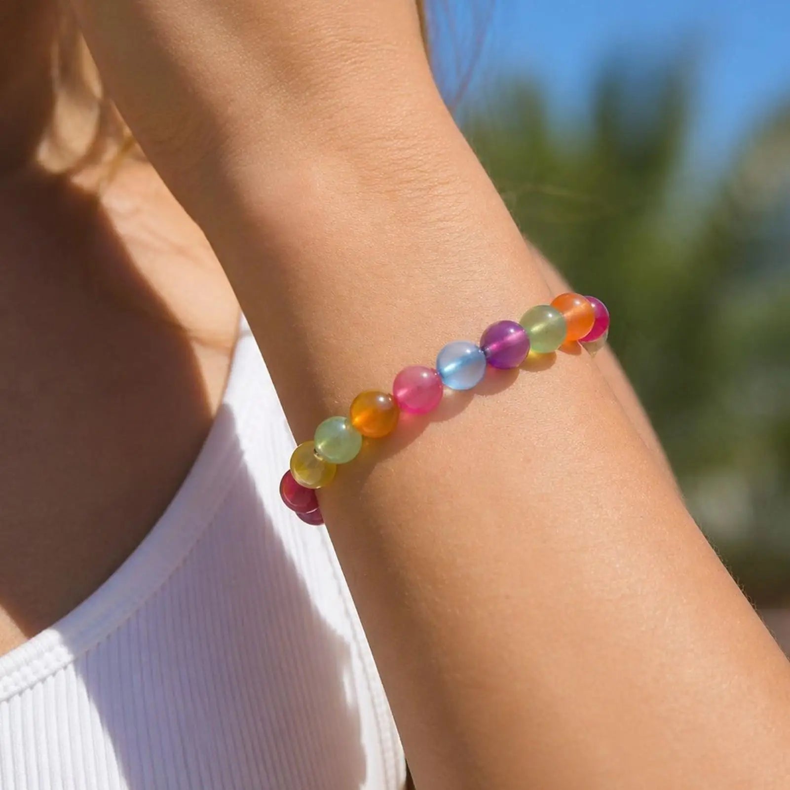 Rainbow Beaded Choker UV Reactive Stackable Necklace Bracelet Jewelry Color Shifting Beads Bracelet Necklace Neck Jewelry Oasis Select