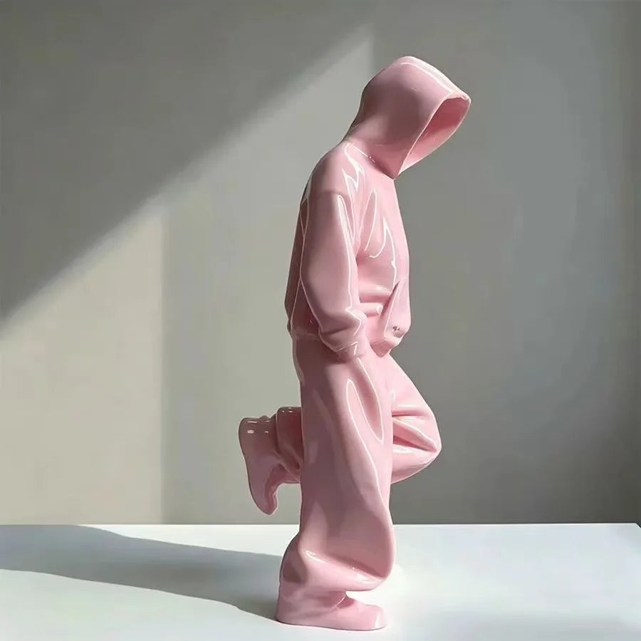 Modern Hooded Figure Sculpture Abstract Art Statue Minimalist Statue Home Living Room Collectible Ornament Desk Decoration Oasis Select Pink