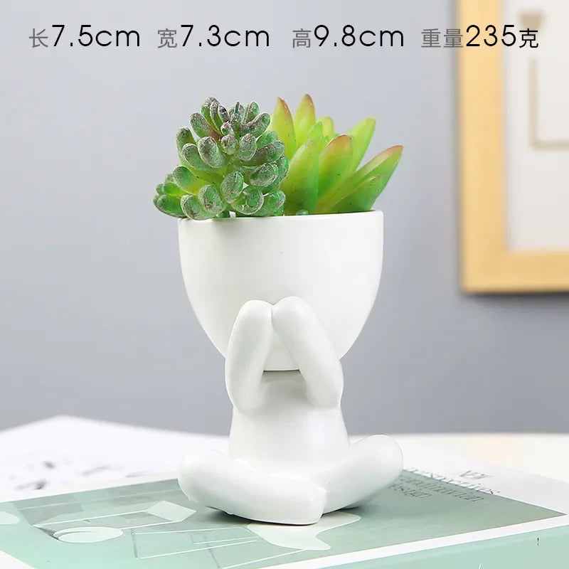 Creative Cute Imitation Humanoid Ceramic Flower Pot Succulent Planter Crafts Flowerpot Vase Home Decoration Personalized Gift Oasis Select L