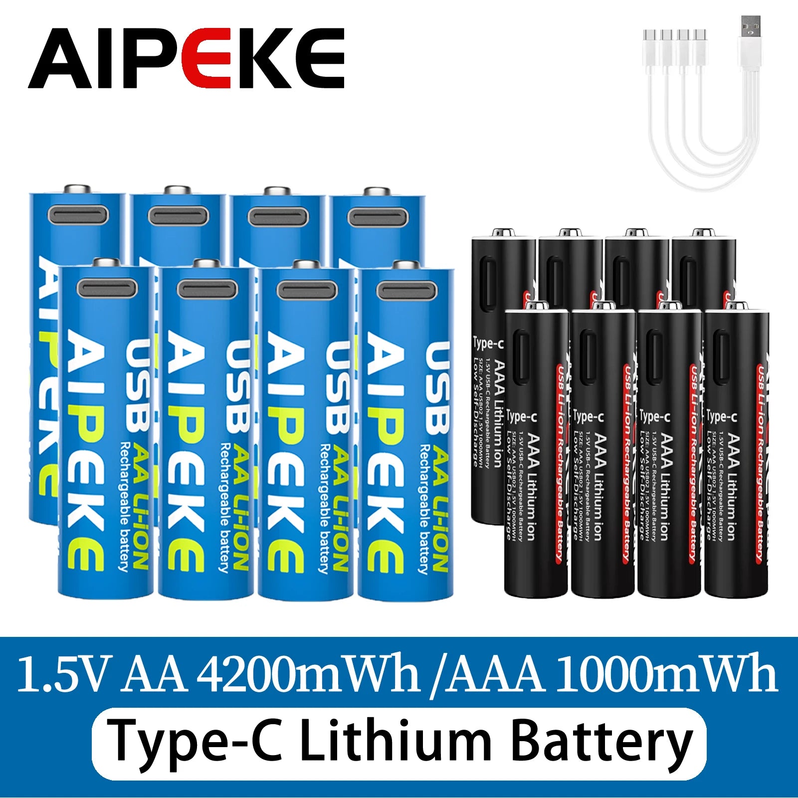 AIPEKE Aa Rechargeable Batteries 4200mWh triple aaa rechargeable batteries 1.5V 1000mWh,USB-C Charging for Remote Control Mouse Oasis Select