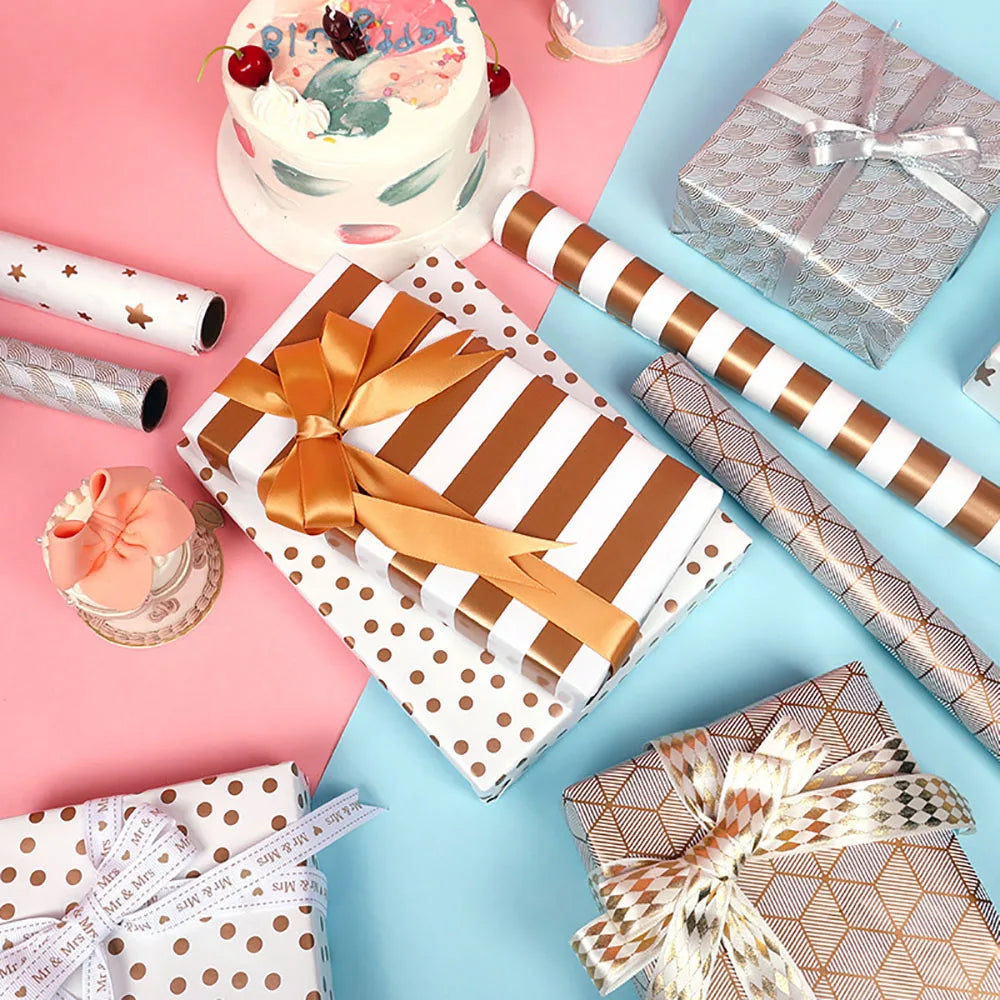 43x300cm Birthday Gift Wrapping Paper Gold Polka Dot Pattern Valentine's Day Bouquet Gift Packaging Paper Party Decoration Paper Oasis Select