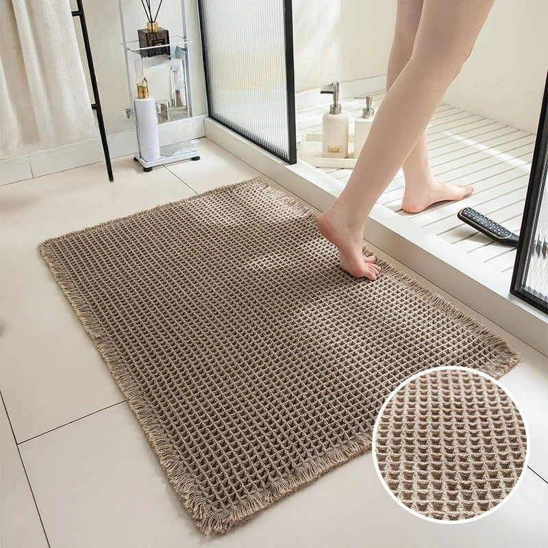 Linen Woven Doormat and Bath Mat with Waffle Design Quick Drying Super Absorbent with Jute Backing for Nordic Home Style Oasis Select