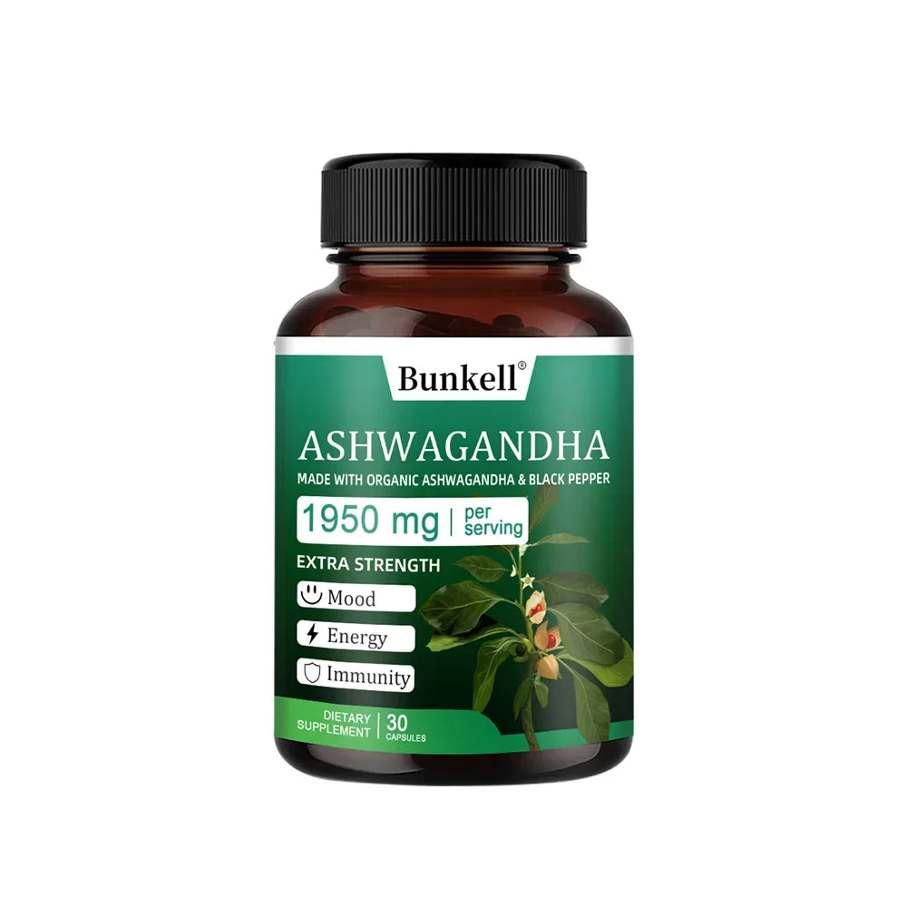 Organic Ashwagandha 1950mg Capsules with Black Pepper | Stress Relief Herbal Supplement Oasis Select 30 count-1 bottle