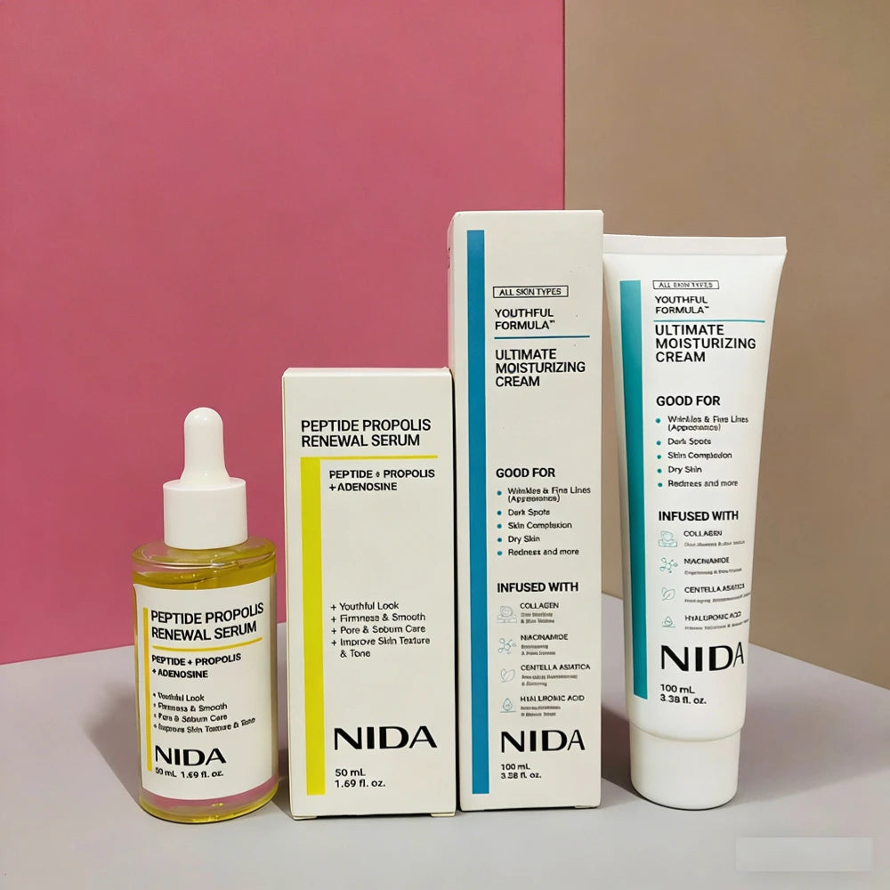 Korea NIDA Skin Care Kit - Ultimate Moisturizing Cream, Retinol Probiotic Eye Cream, TXA Renewal Essence, For All Skin Types Oasis Select
