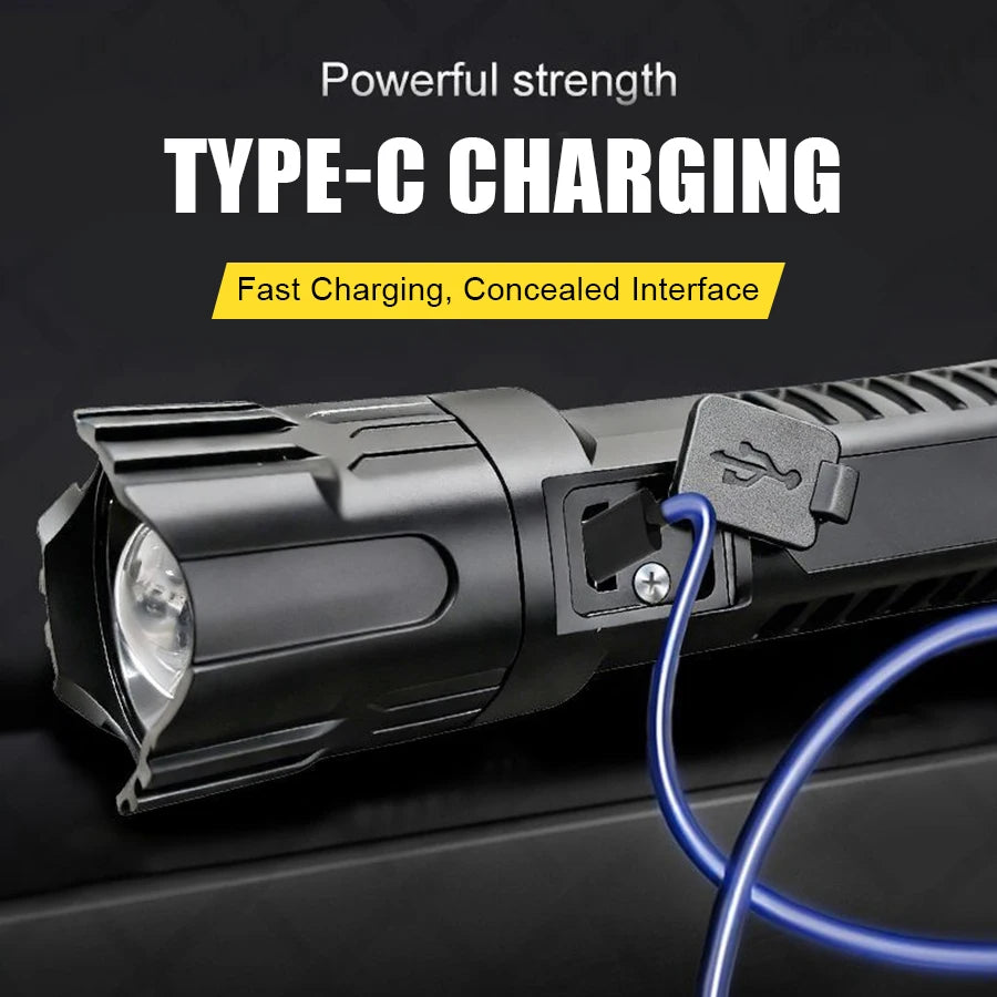 High Strong Power Led Flashlights 1000LM Tactical Torch with Display Light Rechargeable Camping Fishing Emergency Zoom Lantern Oasis Select