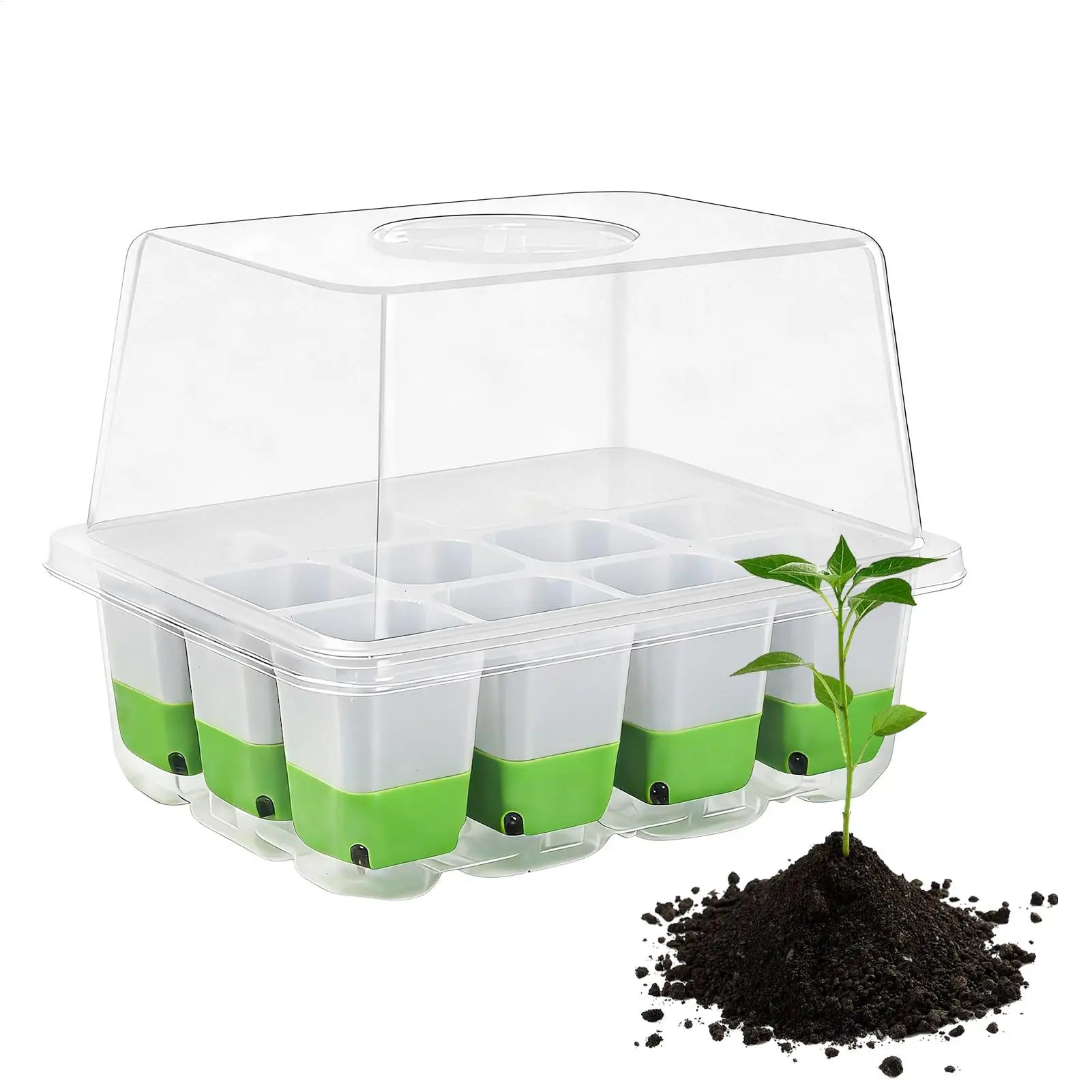 pots 12-cell Seedling Starter Tray Indoor Garden Greenhouse Growth Potting with Cover Adjustable Humidity Germination Box Oasis Select