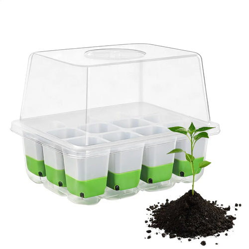 pots 12-cell Seedling Starter Tray Indoor Garden Greenhouse Growth Potting with Cover Adjustable Humidity Germination Box Oasis Select