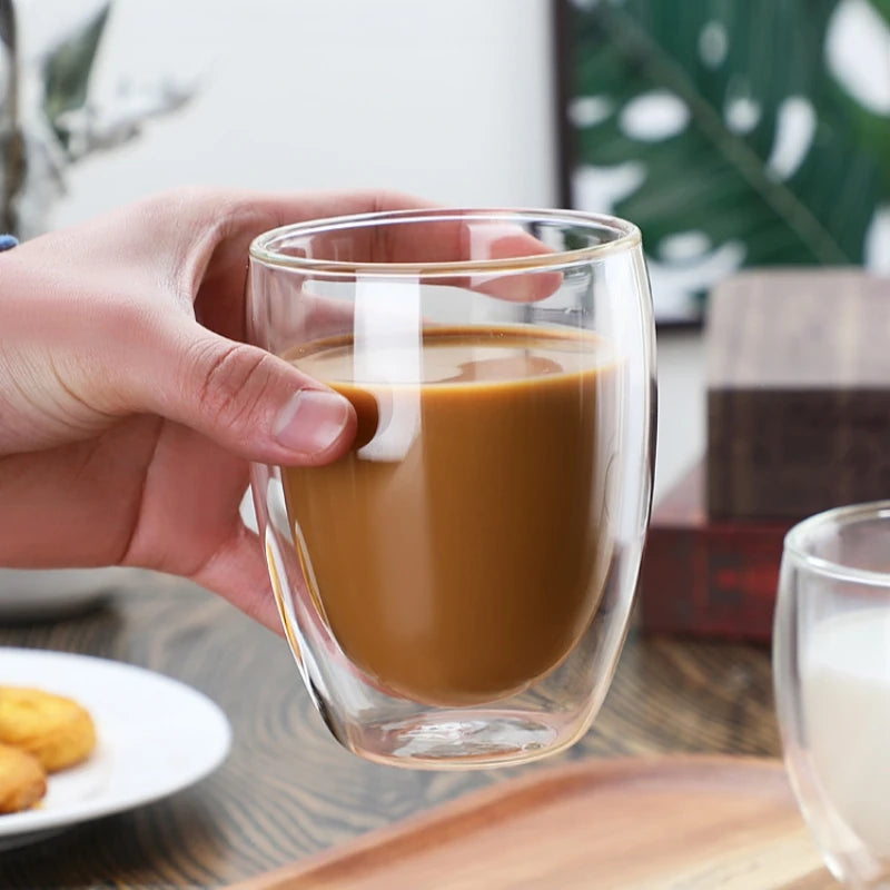 2-Pack Double-Wall Glass Coffee Mugs - Insulated Borosilicate Cups, Sweat-Proof & Dishwasher Safe, Perfect for Lattes, Smoothies Oasis Select
