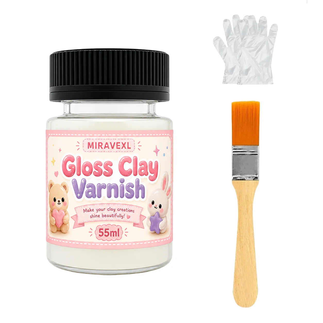 Gloss Clay Varnish Suitable for polymer clay, air-dry clay, pottery etc.; effectively prevents cracking and wear(Brush included) Oasis Select 1 bottle