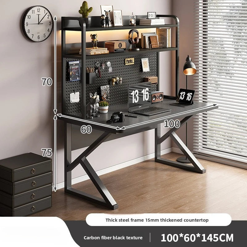 Multi-functional Computer desk Desktop with hole board Desk bookshelf Integrated table Bedroom Home office workbench Durable Oasis Select Black A