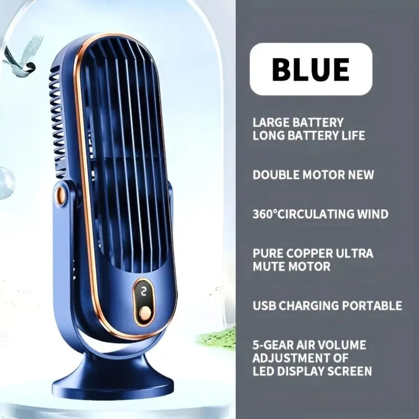 Portable USB Desk Fan Dual Motor 5-Speed LED Large Battery 360° Cooling Quiet for Office Home Travel Camping RV Oasis Select
