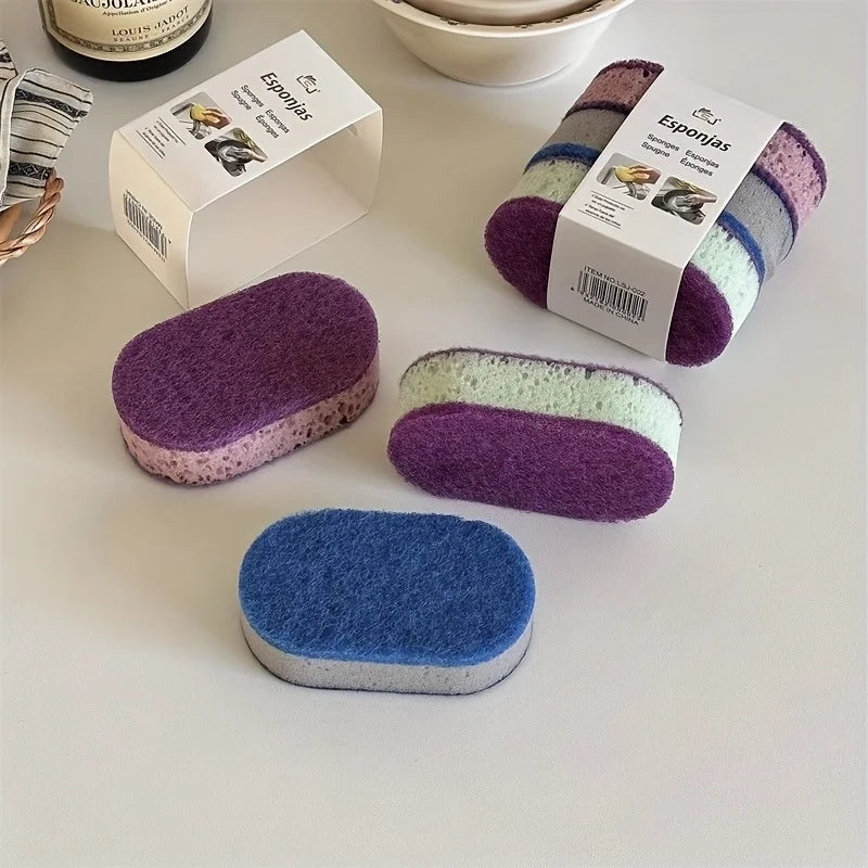 3PCS Three Color Random, Household Cleaning Sponge Wipe, Thick High-density Double-sided Kitchen Dishwashing Wipe, Scouring Pad Oasis Select