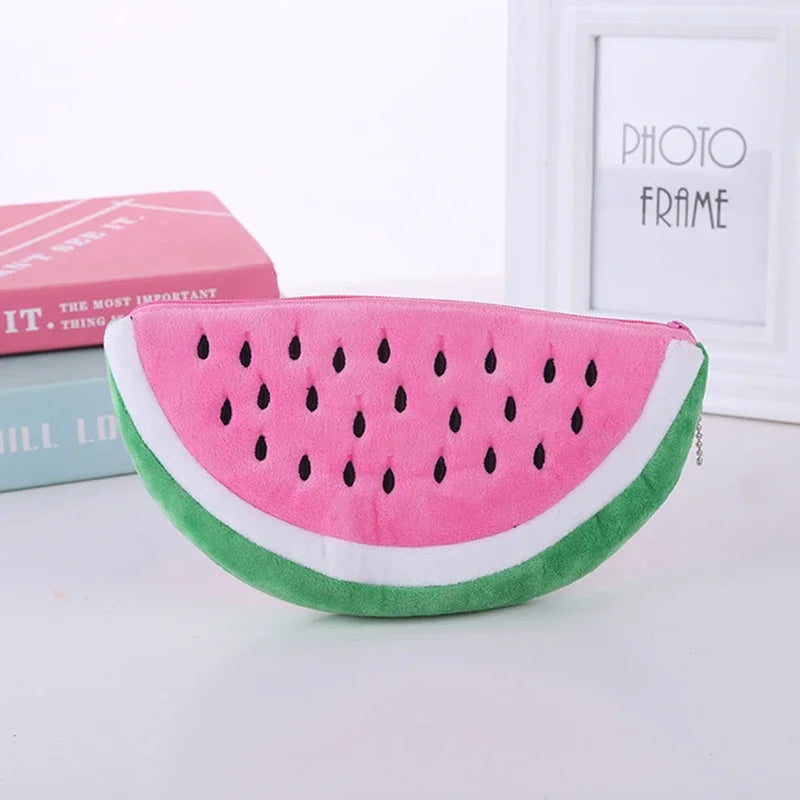 School Suppli Stationery Watermelon Pencil Case Cute Fruit Kawaii Plush Large Capacity Pencil Bag Cosmetics Case for Kids Gift Oasis Select A3