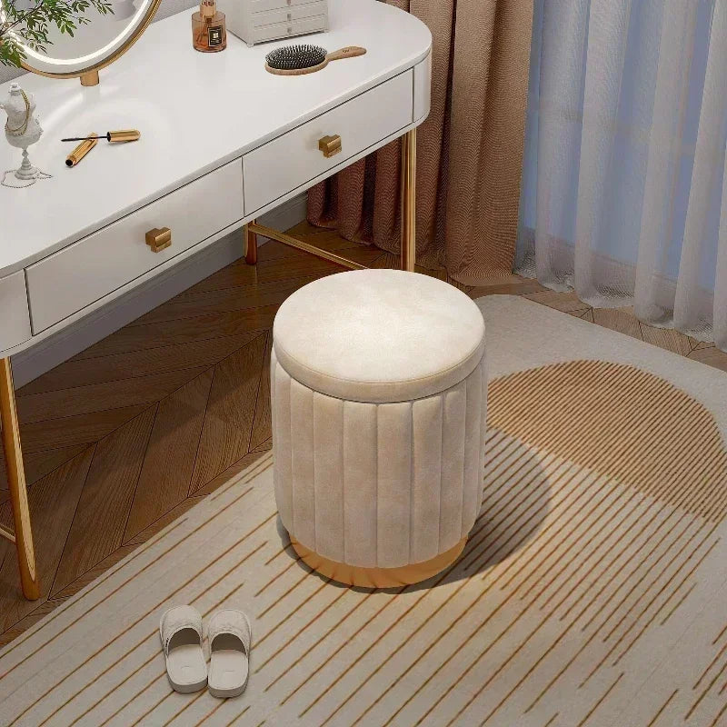 Makeup stool light luxury round stool chair bedroom Internet celebrity storage bench sofa stool dresser stool makeup chair small Oasis Select