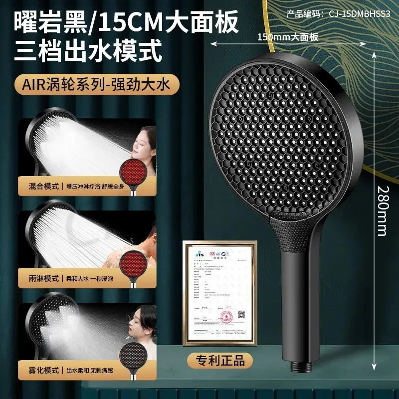 New High Pressure 15CM Shower Head Black 3 Modes Water Saving Spray Nozzle Massage Rainfall Shower Bathroom Accessories Oasis Select Black Shower