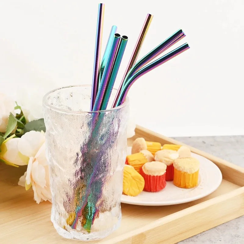 Color Metal Stainless Steel Straw Portable Set Bar Beverage Milk Tea Juice Eco Friendly Straw Kitchen Supplies Oasis Select
