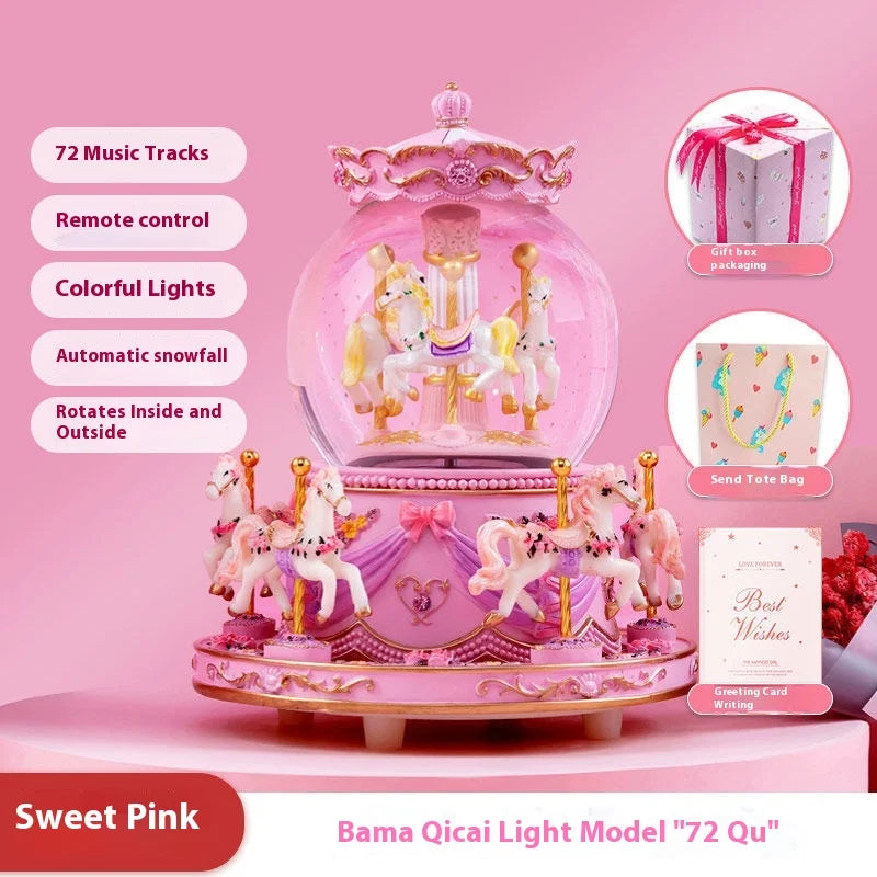 Music Box Carousel Crystal Ball Music Box Children's Birthday Gift for Girls Girlfriends Birthday Gift Music Boxes Oasis Select Pink C 72 music