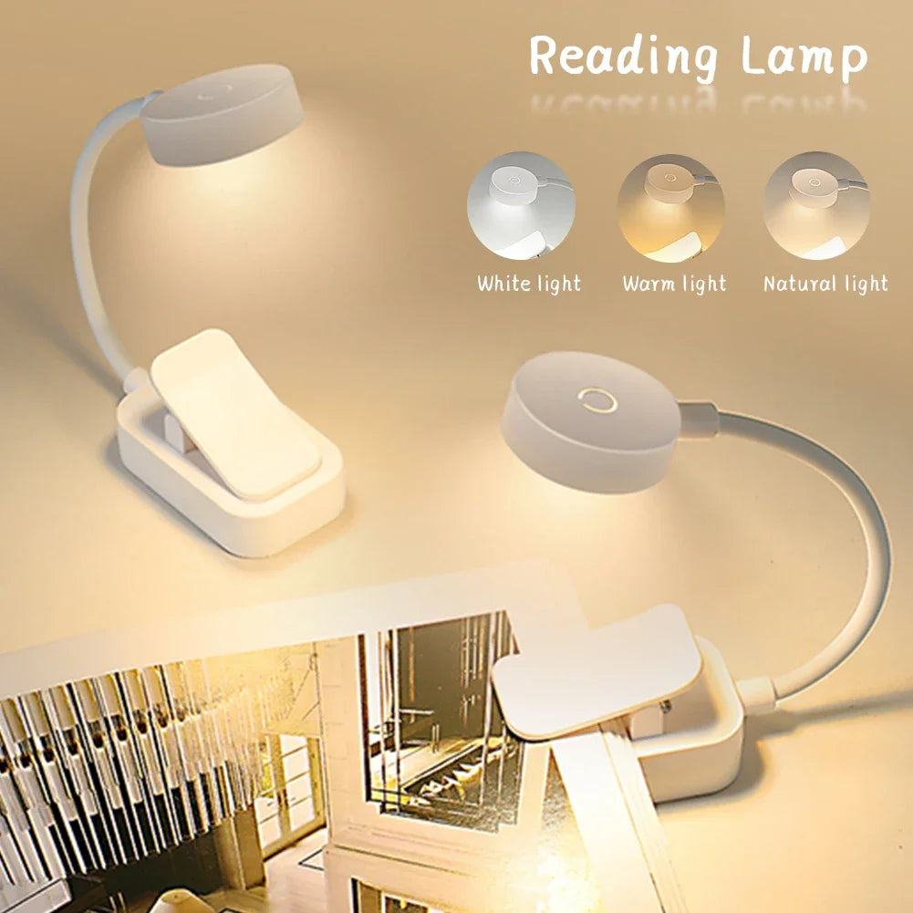 Mini Clip LED Book Lamp Battery Powered Table Lamp Eye Protection 3 Colors Night Light Portable Bedside Student Reading Lamp Oasis Select