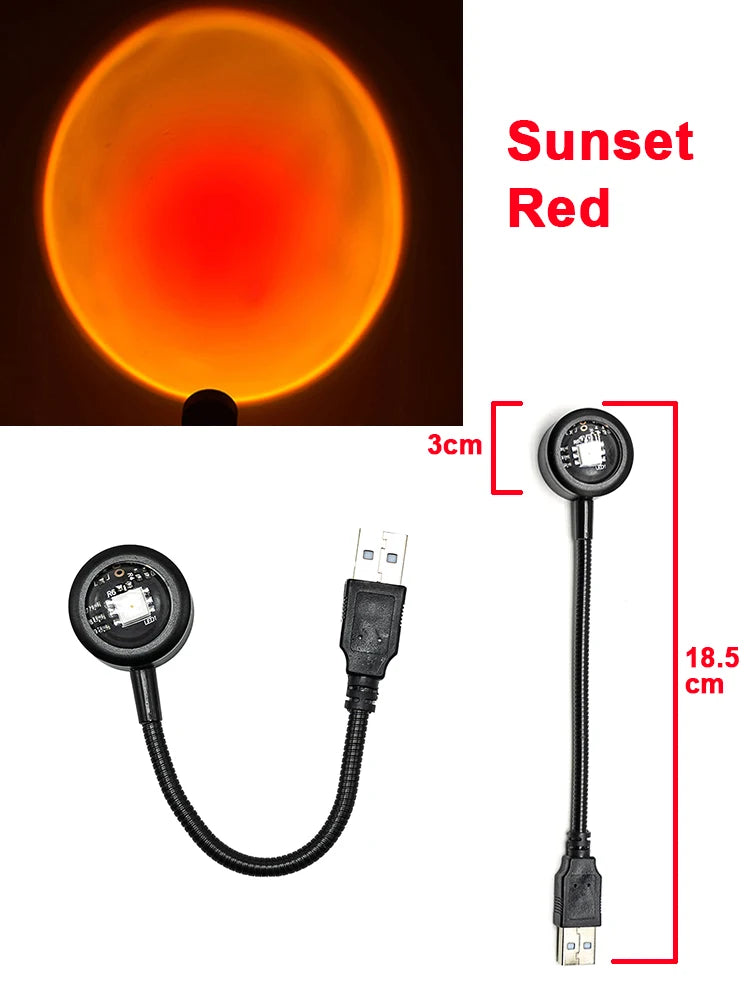 USB LED Sunset Lamp – RGB Night Light Projector for Bedroom LED Projector Night Light Oasis Select Sunset Red