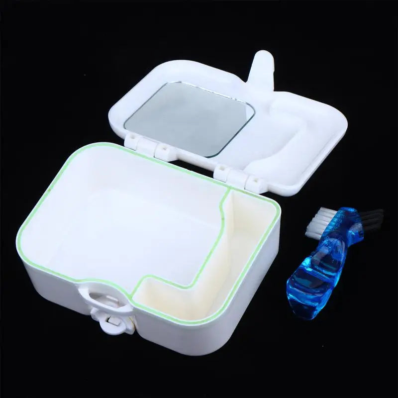 Portable Denture Case Kit with Mirror & Cleaning Brush