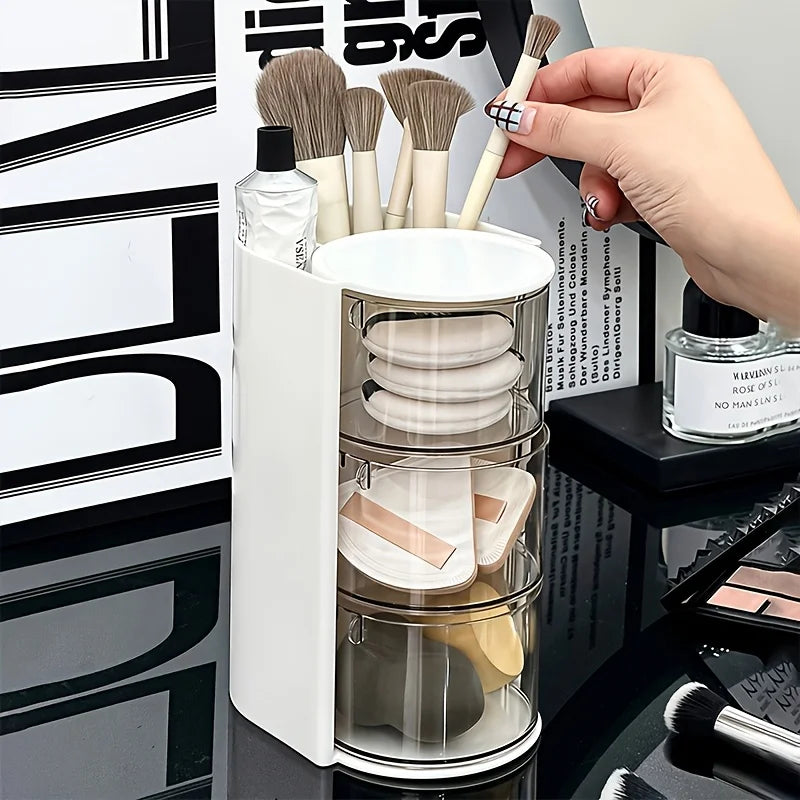 3 Tier Rotating Makeup Organizer Holder With Dustproof Lid Clear Acrylic Cosmetic Storage For Brushes Produce Box Clothes Oasis Select