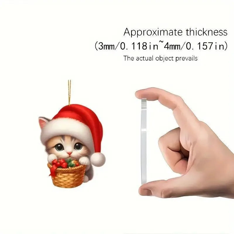 2D Acrylic Cat Christmas Ornament | Funny Xmas Tree Pendant
