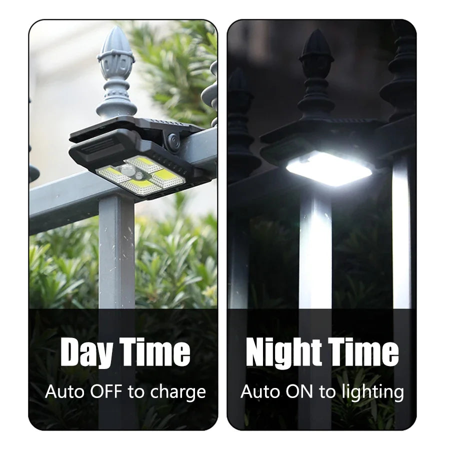 Outdoor LED Solar Clip Light Portable Waterproof Body Sensor Lamp Courtyard Garden Lamp Patio Home Camping Wall Lights Oasis Select