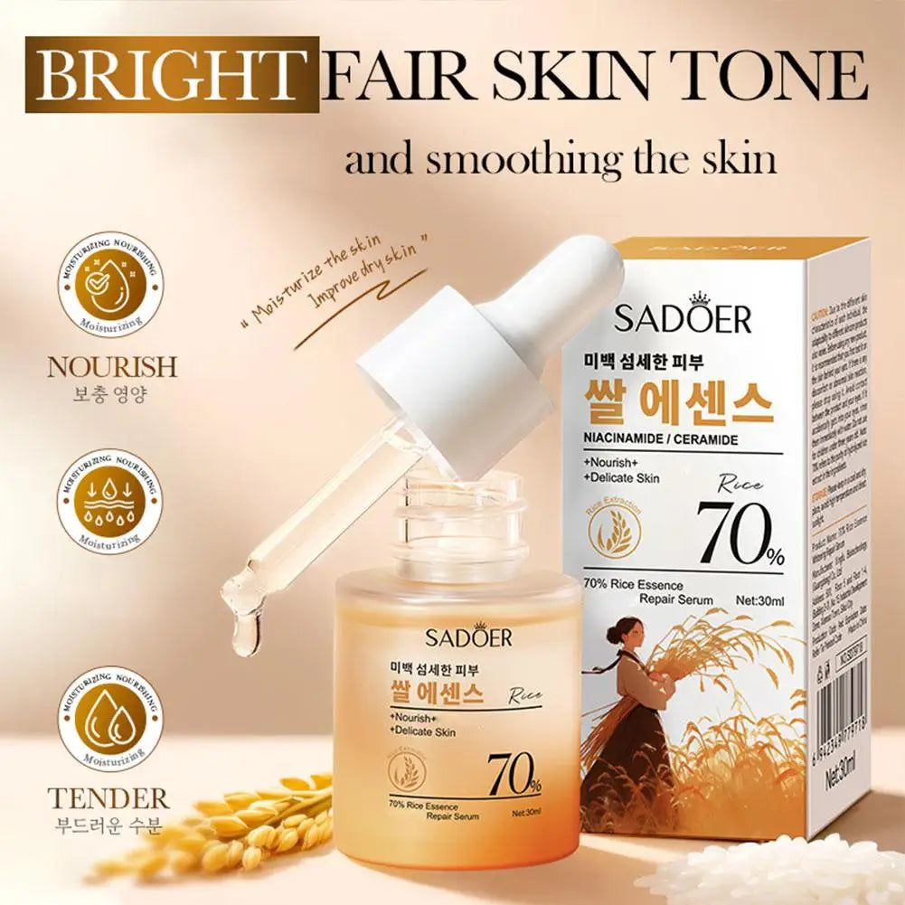 SADOER 70% Rice Essence Repair Serum 30ml - Niacinamide & Ceramide, Nourish Delicate Skin, Korean Rice Skincare Oasis Select