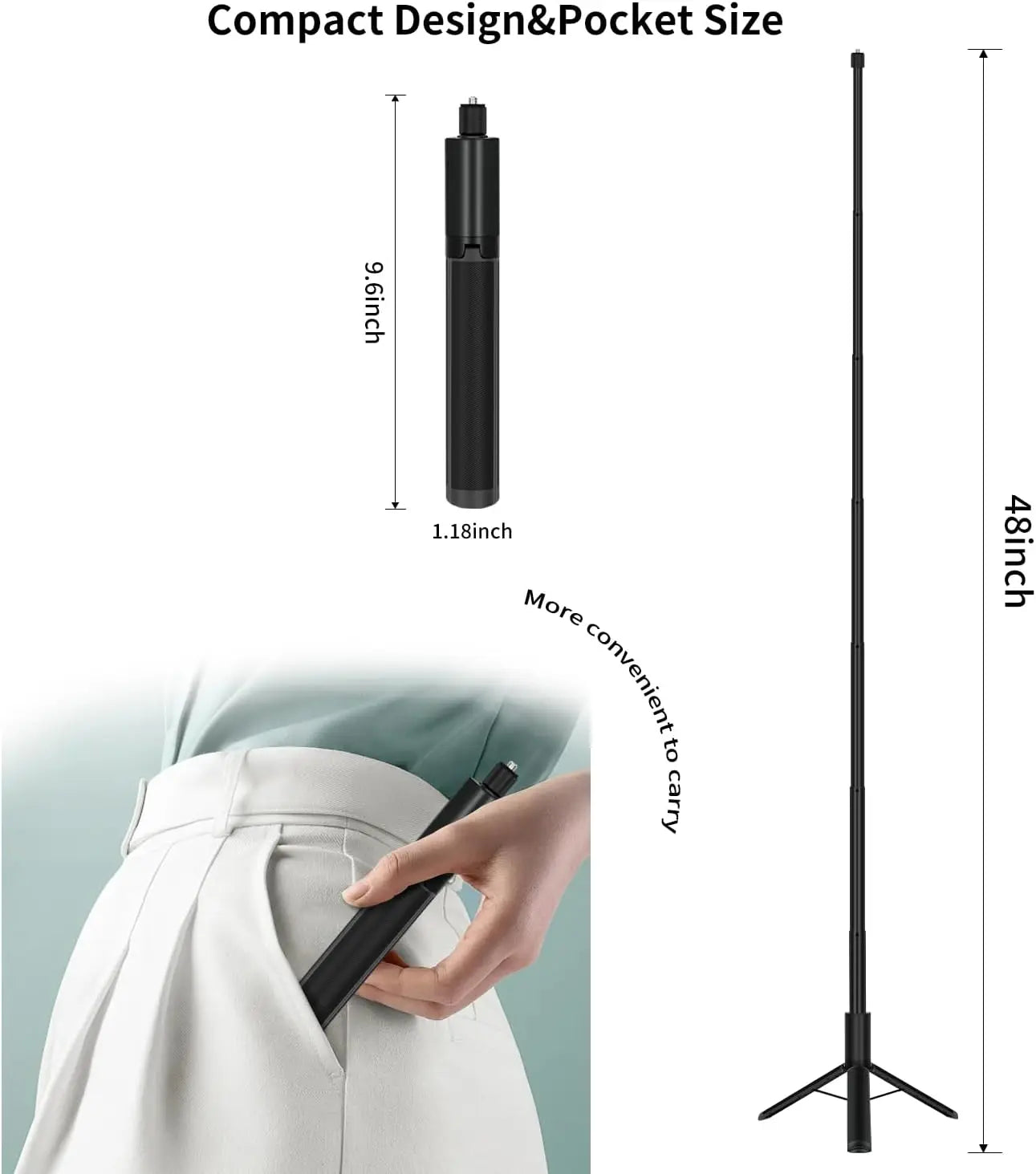 120cm Invisible Selfie Stick Tripod for GoPro, DJI & Insta360