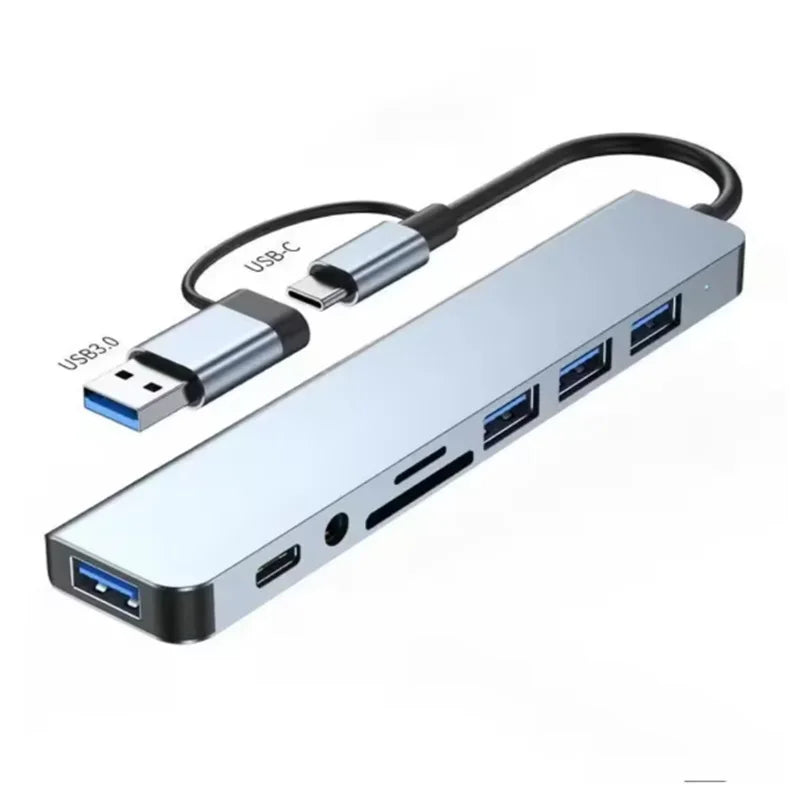  8 in 2 Docking Station USB C Type C HUB with 3.5mm Audio Jack Adapter Micro SD Card Reader Laptop Tablet Phone Disk Converter Oasis Select