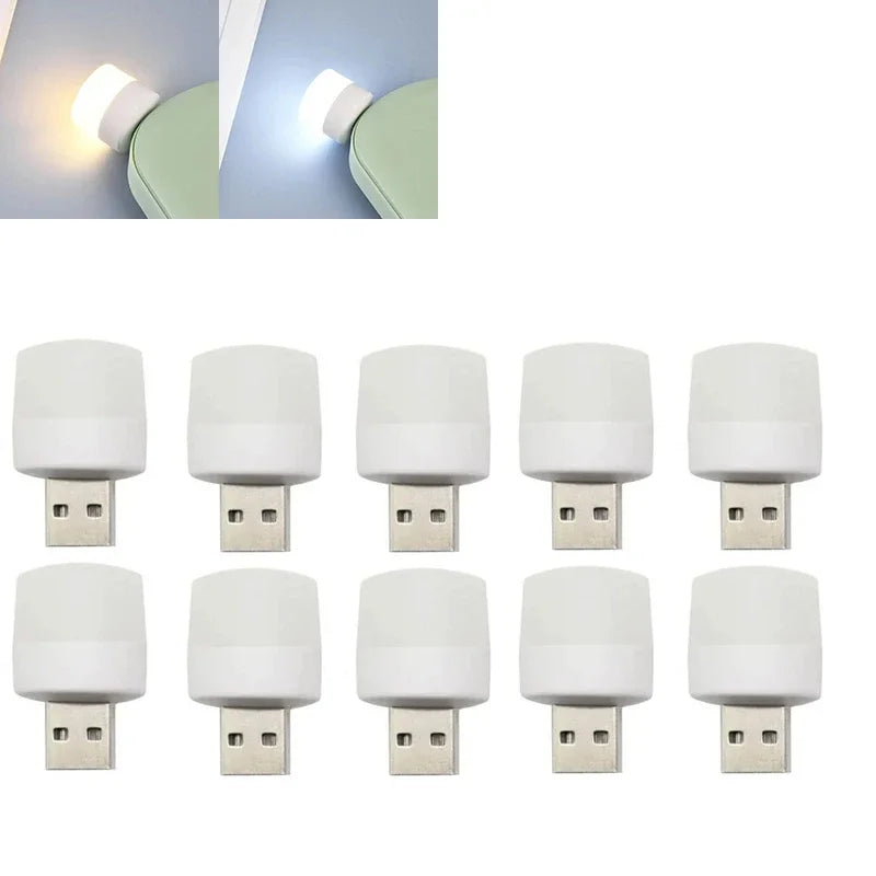 1-10pcs USB Night Light Mini LED Night Light USB Plug Lamp Power Bank Charging USB Book Lights Small Round Reading Oasis Select 10pcs White-Warm