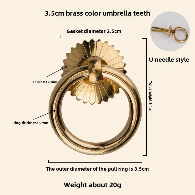 Antique Style Pure Brass Ring Pull for Cupboard Cabinet Drawer Rings Pulls Knob with Screws Vintage Furniture Hardware Oasis Select T2202-3.5cm 2
