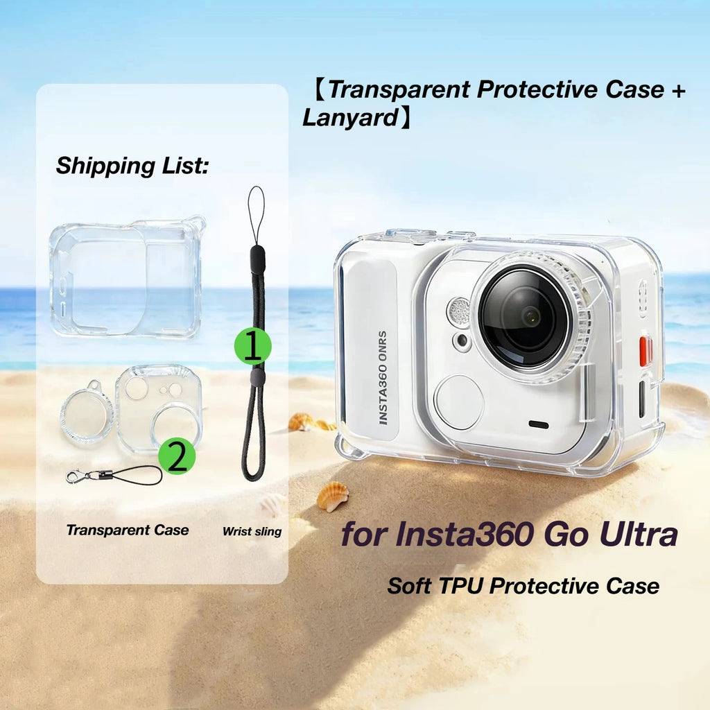 TPU Protective Case for Insta360 Go Ultra + Lens Cap & Lanyard