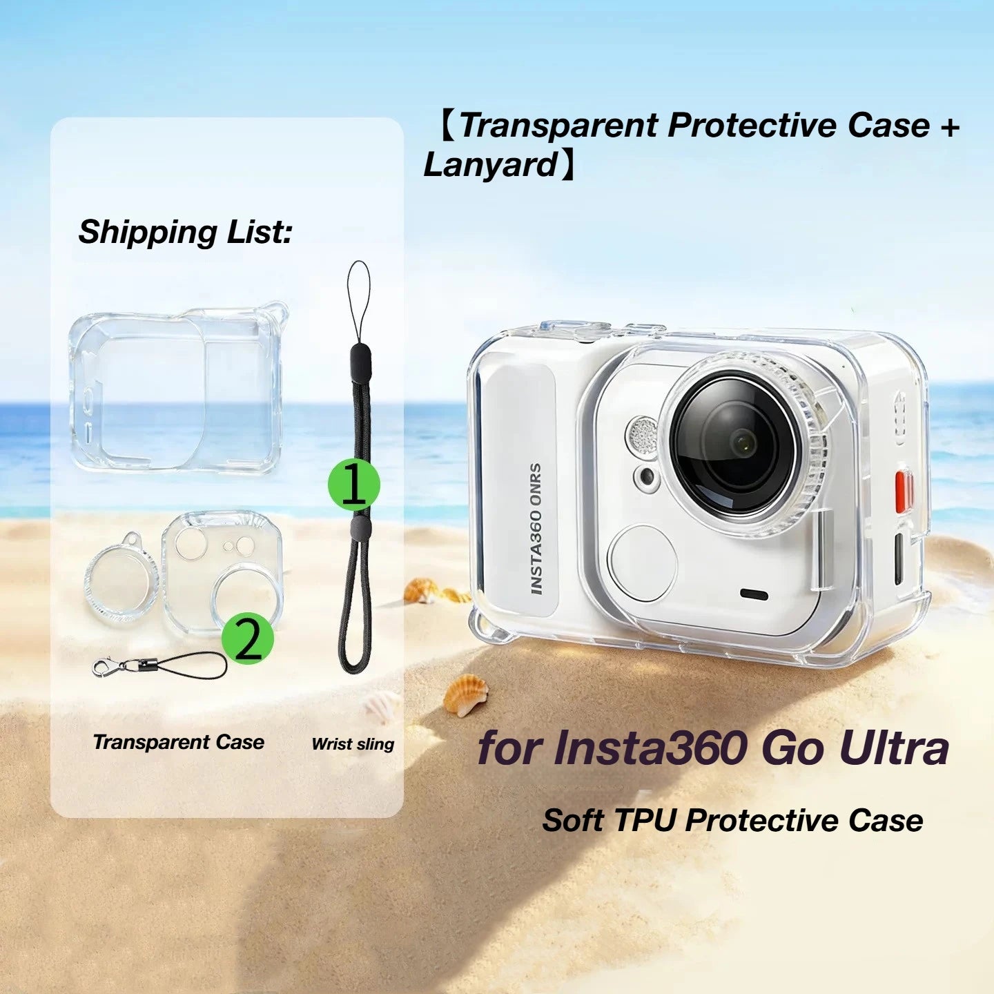 TPU Protective Case for Insta360 Go Ultra + Lens Cap & Lanyard