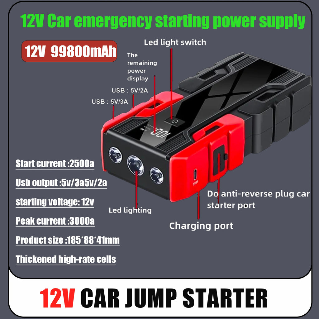 NEW 99800mAh Car Jump Starter Power Bank Car Booster Charger 12V Starting Device Car Emergency Booster Oasis Select