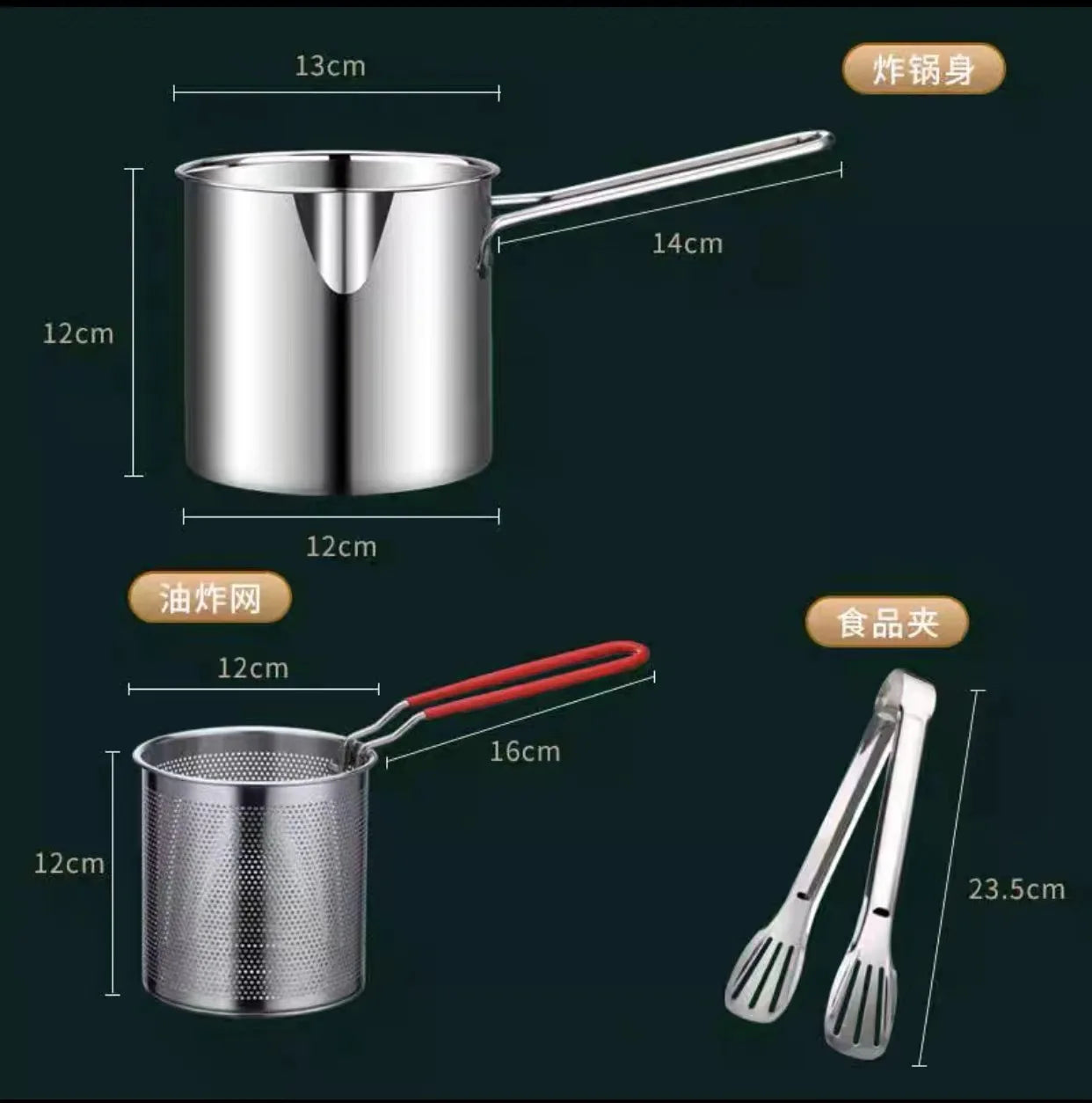 304 Stainless Steel Deep Fryer Pot with Basket French Fries, Fried Chicken, Tempura, Small Fryer, for Gas Stove Induction Cooker Oasis Select 3pcs