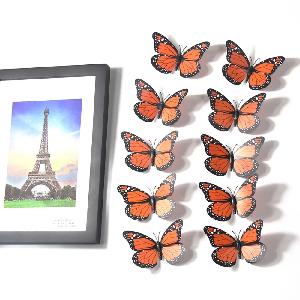 10pcs 3D Monarch Butterfly Sticker Fake Butterflies for Crafts Artificial Butterfly Wall Decor for Home Bedroom Wedding Party Oasis Select