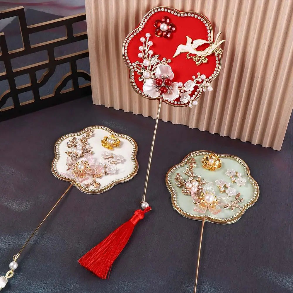 Chinese Style Mini Chinese Fan with Pendant Handheld Bridal Group Fan Tassels Vintage Chinese Silk Fan Chinese Wedding Oasis Select