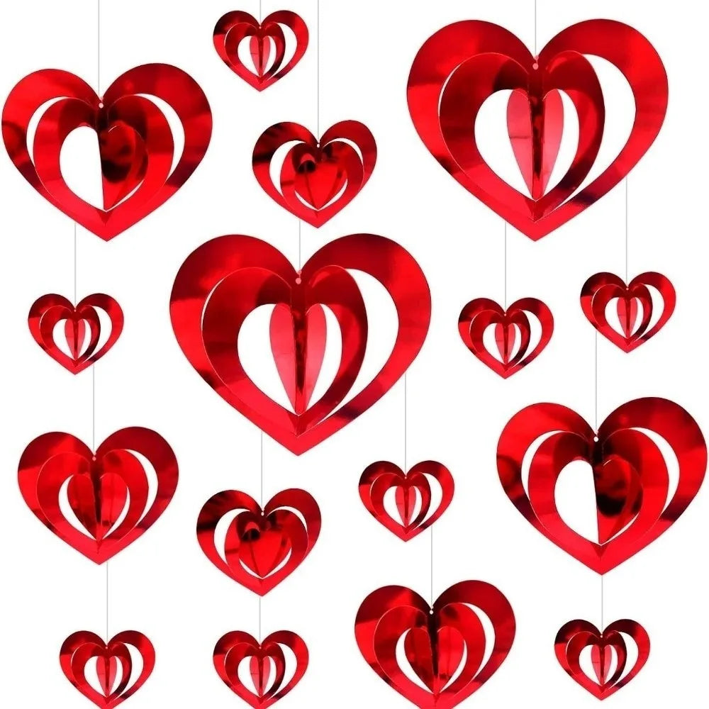 Glitter Heart Sequin Hanging Curtain Decor – 16 PCS Set
