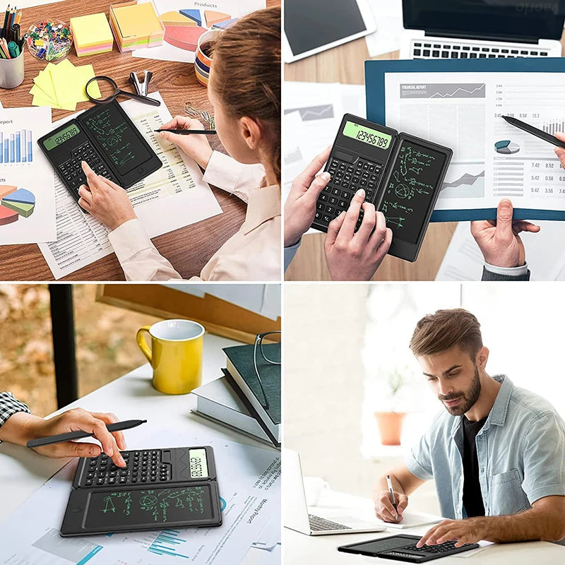 Solar Powered Scientific Calculator & 6 Inch Writing Tablet Foldable 10 Digit LCD Display For Office Student Teachers Accountant Oasis Select