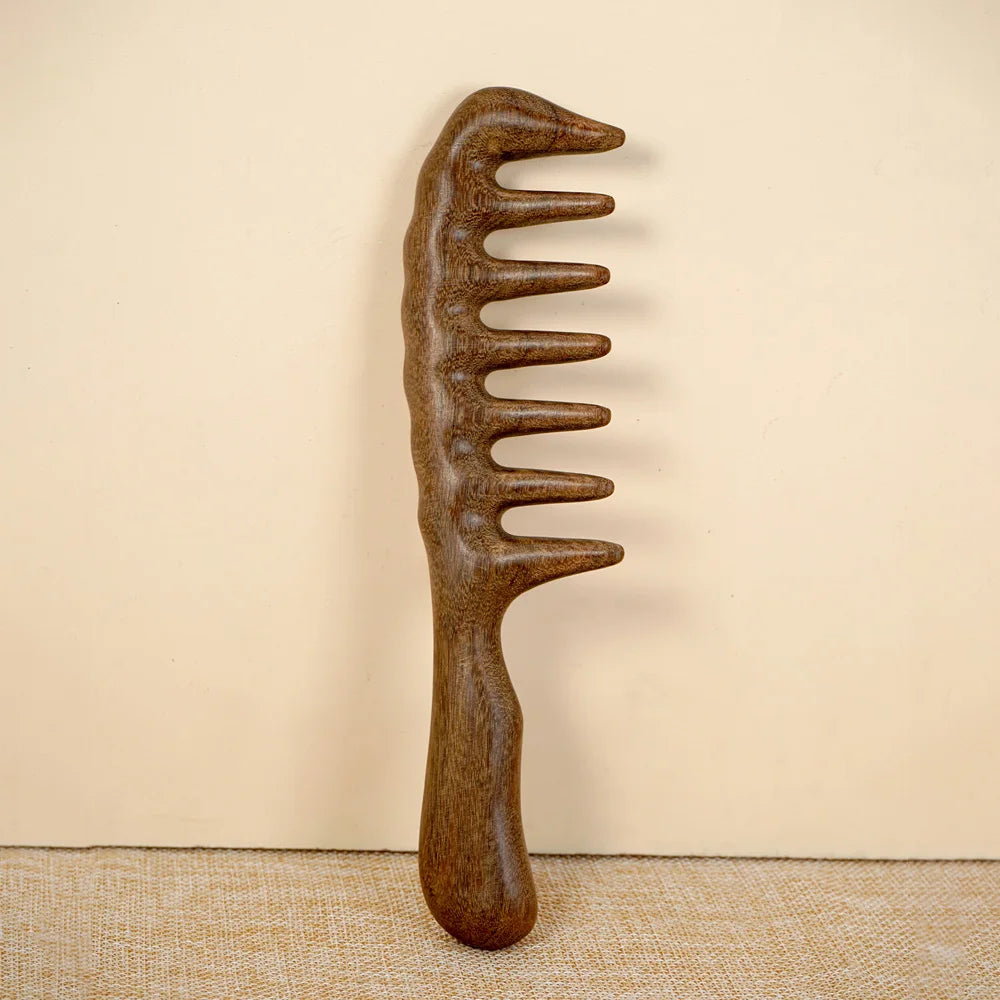 1 pc Sandalwood Wide Tooth Comb Handmade Wide Tooth Sandalwood Comb Scalp Massage Hair Pick Anti-Static Natural Detangler Oasis Select