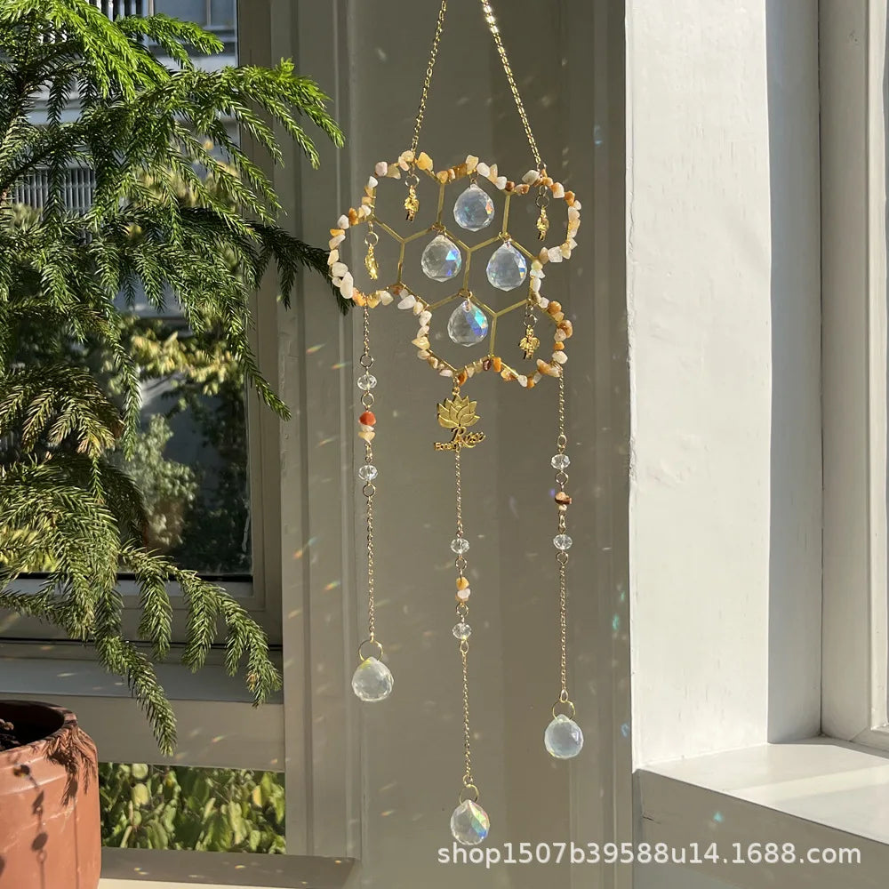 Sun Catcher Pendant Custom Wind Chimes New Big Hive Small Bee Natural Crystal Sun Catcher Room Decor Oasis Select
